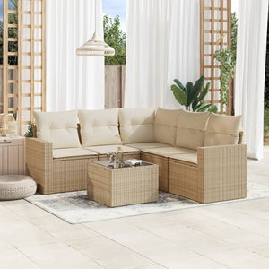 vidaXL 6-tlg. Garten-Sofagarnitur mit Kissen Beige Poly Rattan