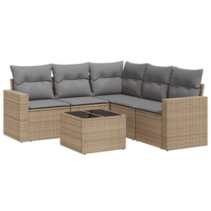 vidaXL 6-tlg. Garten-Sofagarnitur mit Kissen Beige Poly Rattan