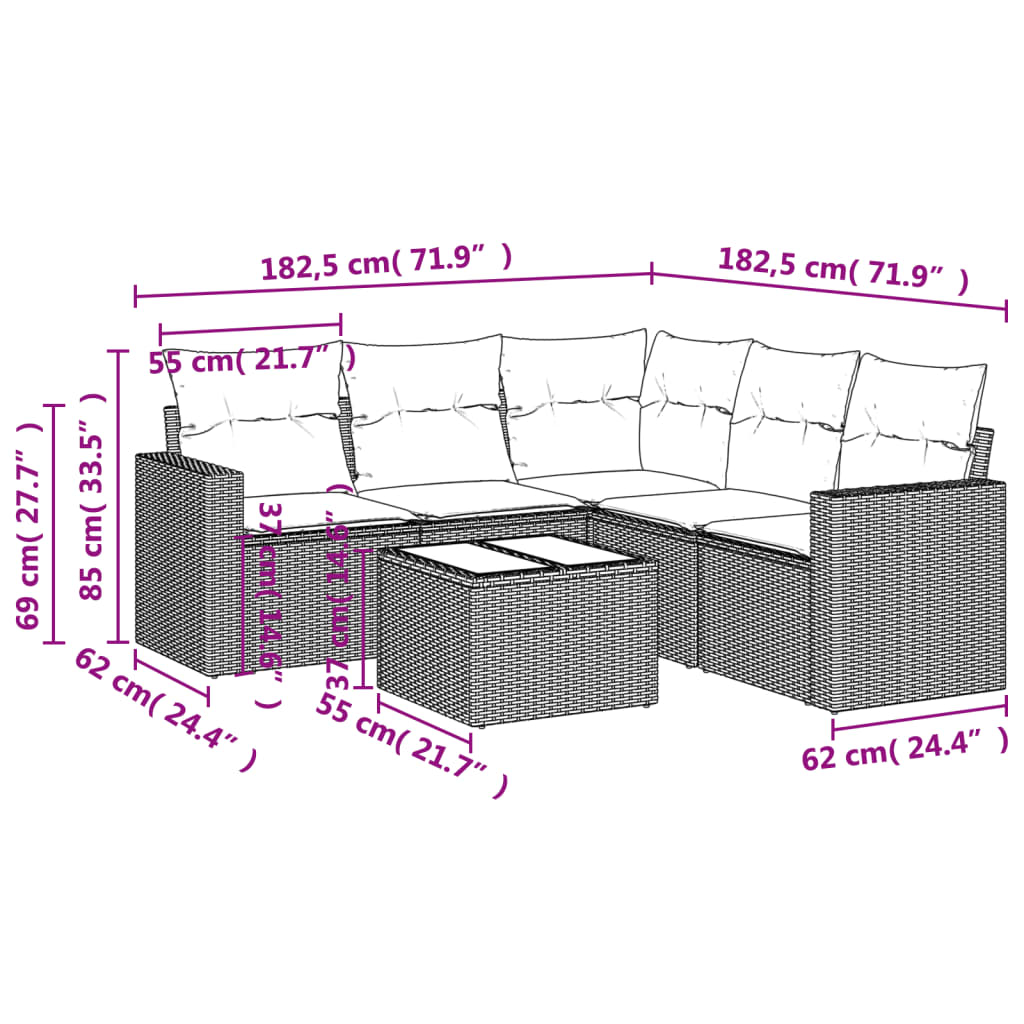 vidaXL 6-tlg. Garten-Sofagarnitur mit Kissen Beige Poly Rattan