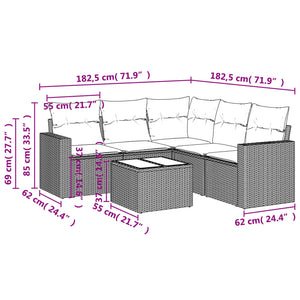 vidaXL 6-tlg. Garten-Sofagarnitur mit Kissen Beige Poly Rattan