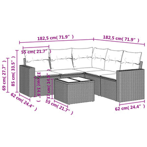 vidaXL 6-tlg. Garten-Sofagarnitur mit Kissen Hellgrau Poly Rattan