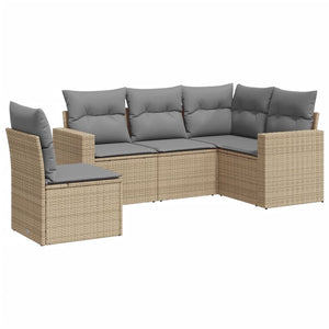 vidaXL 5-tlg. Garten-Sofagarnitur mit Kissen Beige Poly Rattan