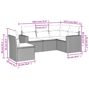 vidaXL 5-tlg. Garten-Sofagarnitur mit Kissen Beige Poly Rattan