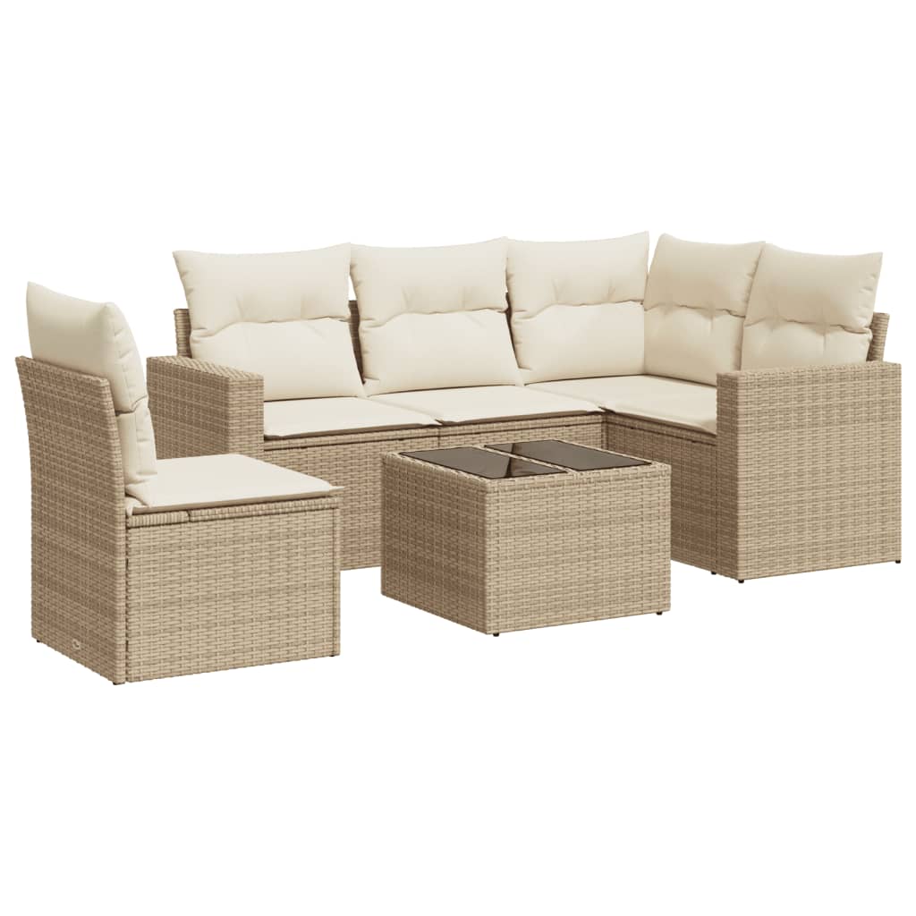 vidaXL 6-tlg. Garten-Sofagarnitur mit Kissen Beige Poly Rattan