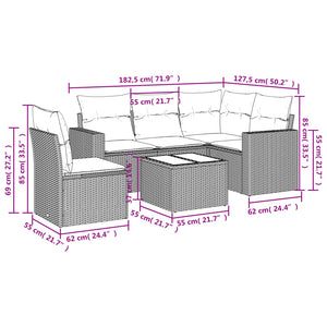 vidaXL 6-tlg. Garten-Sofagarnitur mit Kissen Beige Poly Rattan