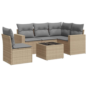 vidaXL 6-tlg. Garten-Sofagarnitur mit Kissen Beige Poly Rattan