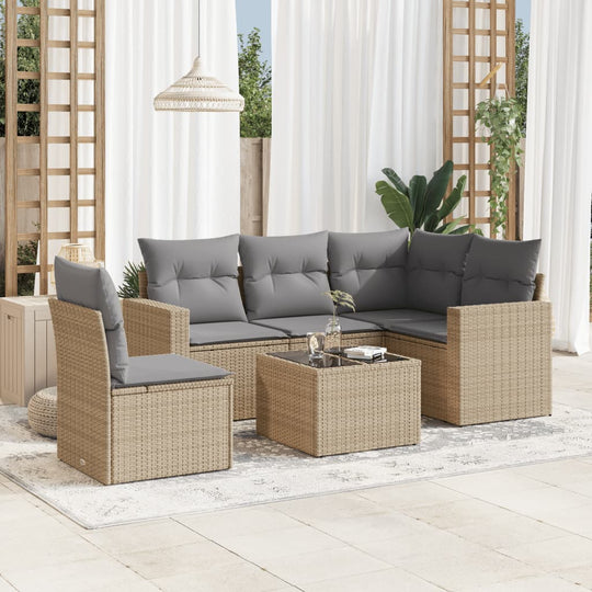 vidaXL 6-tlg. Garten-Sofagarnitur mit Kissen Beige Poly Rattan