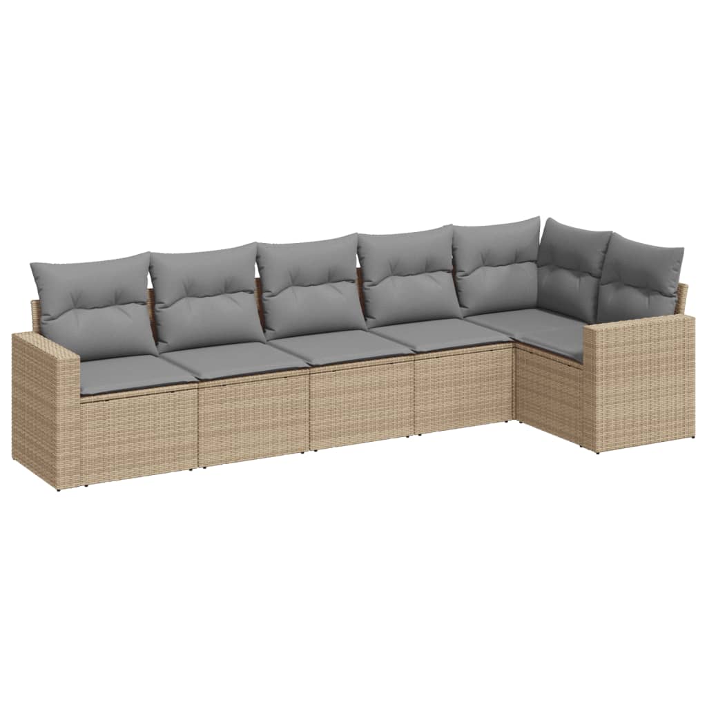 vidaXL 6-tlg. Garten-Sofagarnitur mit Kissen Beige Poly Rattan