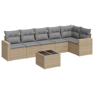 vidaXL 7-tlg. Garten-Sofagarnitur mit Kissen Beige Poly Rattan