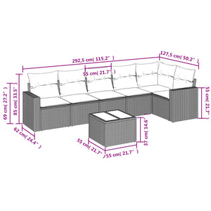 vidaXL 7-tlg. Garten-Sofagarnitur mit Kissen Hellgrau Poly Rattan