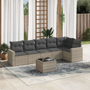 vidaXL 7-tlg. Garten-Sofagarnitur mit Kissen Hellgrau Poly Rattan