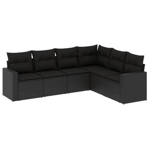 vidaXL 6-tlg. Garten-Sofagarnitur mit Kissen Schwarz Poly Rattan