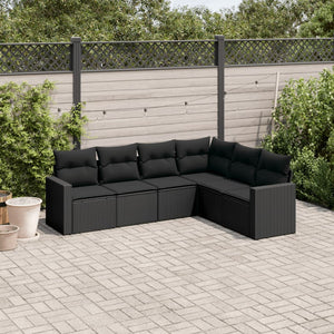 vidaXL 6-tlg. Garten-Sofagarnitur mit Kissen Schwarz Poly Rattan