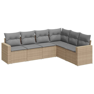 vidaXL 6-tlg. Garten-Sofagarnitur mit Kissen Beige Poly Rattan