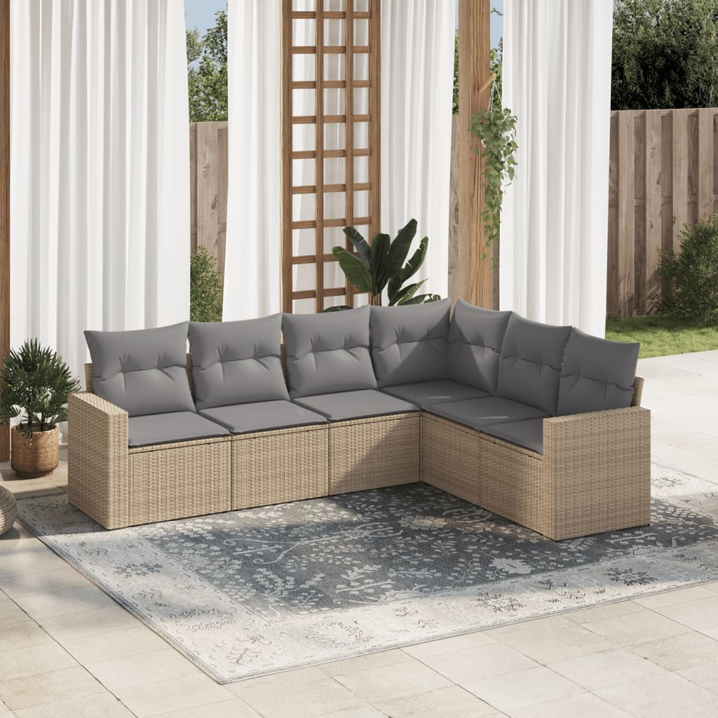 vidaXL 6-tlg. Garten-Sofagarnitur mit Kissen Beige Poly Rattan