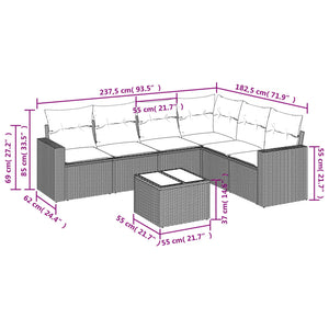 vidaXL 7-tlg. Garten-Sofagarnitur mit Kissen Beige Poly Rattan