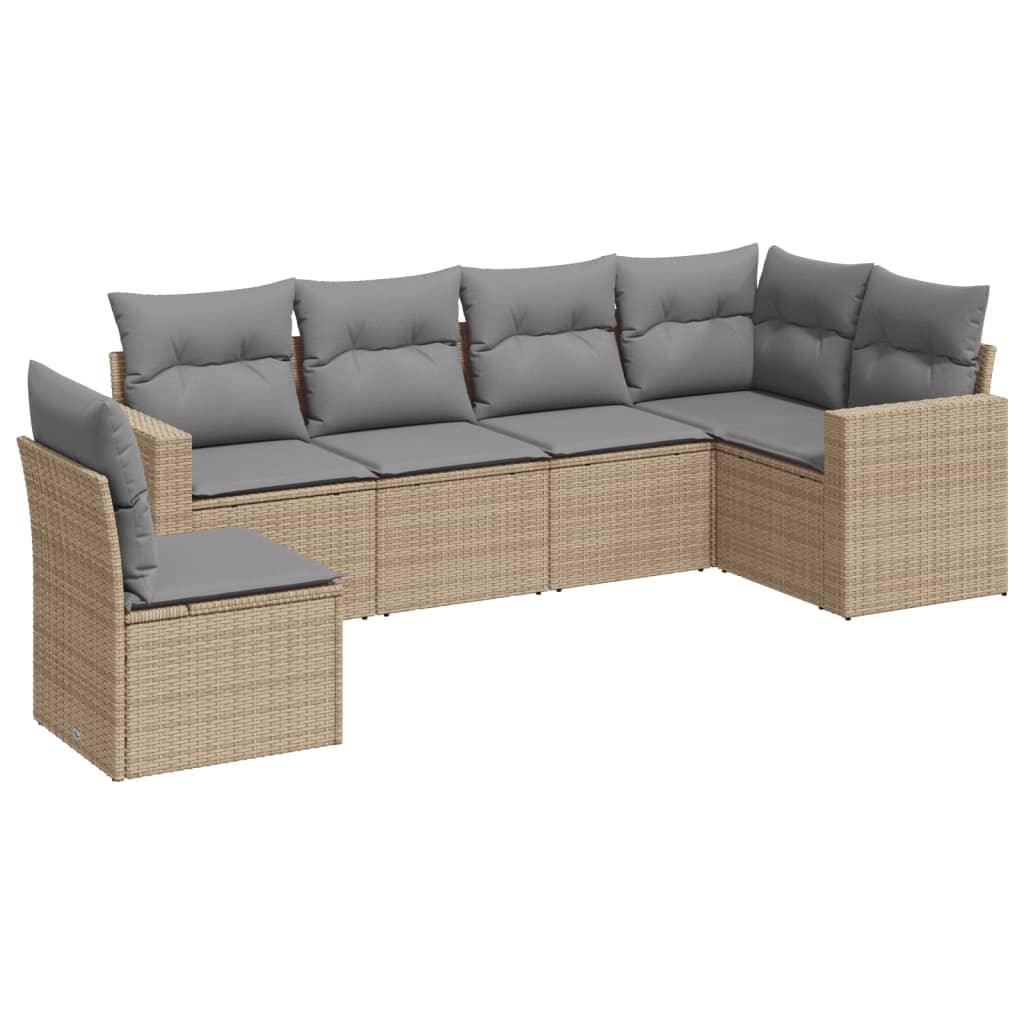 vidaXL 6-tlg. Garten-Sofagarnitur mit Kissen Beige Poly Rattan