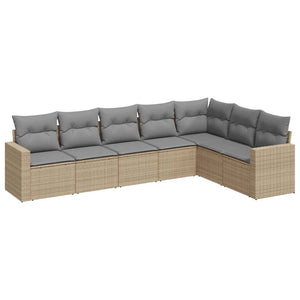 vidaXL 7-tlg. Garten-Sofagarnitur mit Kissen Beige Poly Rattan