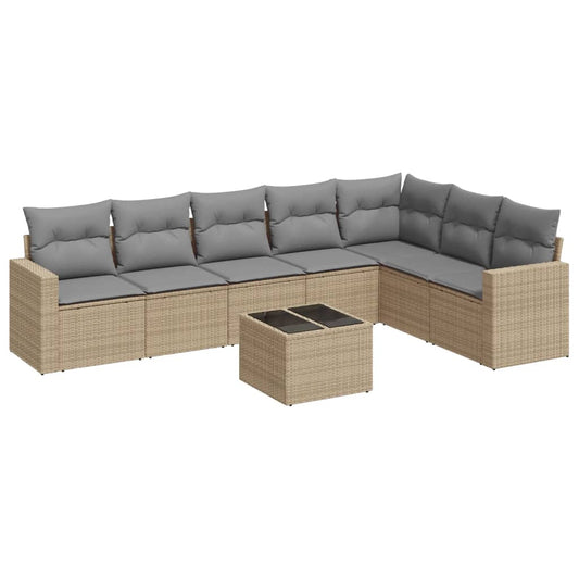 vidaXL 8-tlg. Garten-Sofagarnitur mit Kissen Beige Poly Rattan