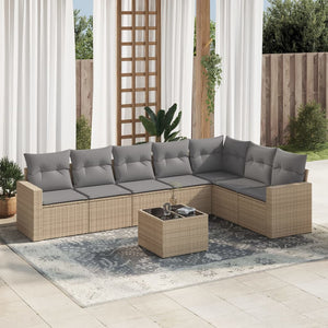 vidaXL 8-tlg. Garten-Sofagarnitur mit Kissen Beige Poly Rattan