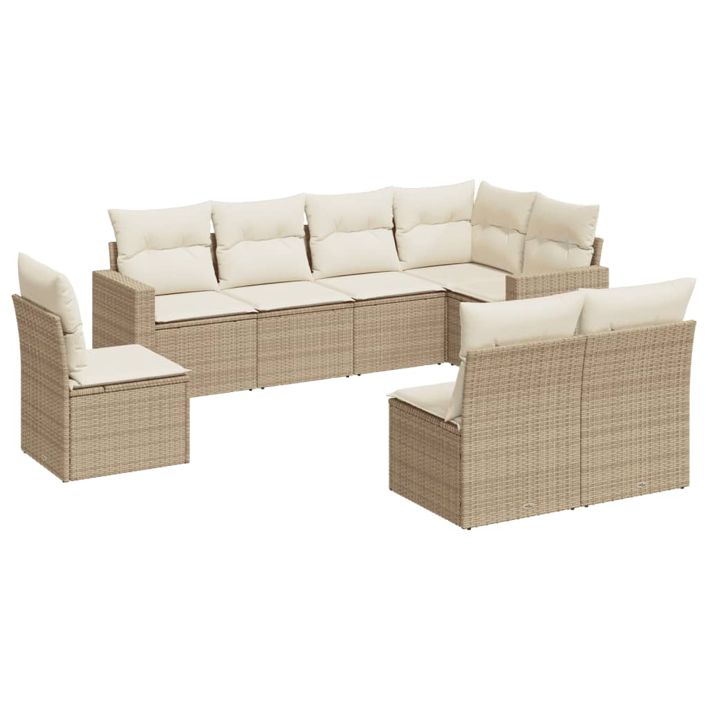 vidaXL 8-tlg. Garten-Sofagarnitur mit Kissen Beige Poly Rattan