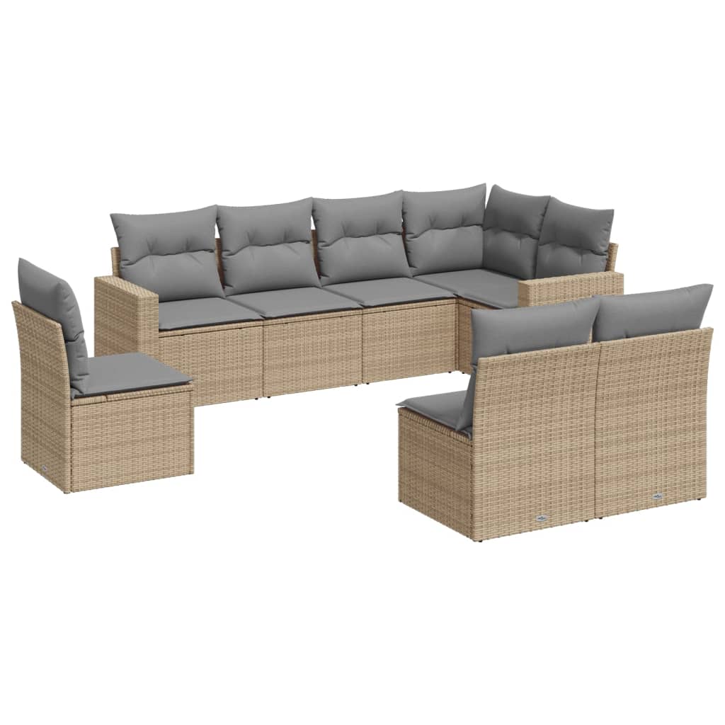 vidaXL 8-tlg. Garten-Sofagarnitur mit Kissen Beige Poly Rattan