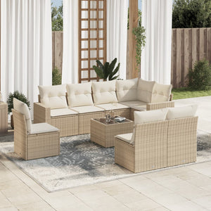 9-tlg. Garten-Sofagarnitur mit Kissen Beige Poly Rattan