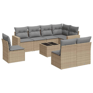 vidaXL 9-tlg. Garten-Sofagarnitur mit Kissen Beige Poly Rattan