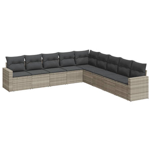 vidaXL 9-tlg. Garten-Sofagarnitur mit Kissen Hellgrau Poly Rattan