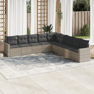 vidaXL 9-tlg. Garten-Sofagarnitur mit Kissen Hellgrau Poly Rattan