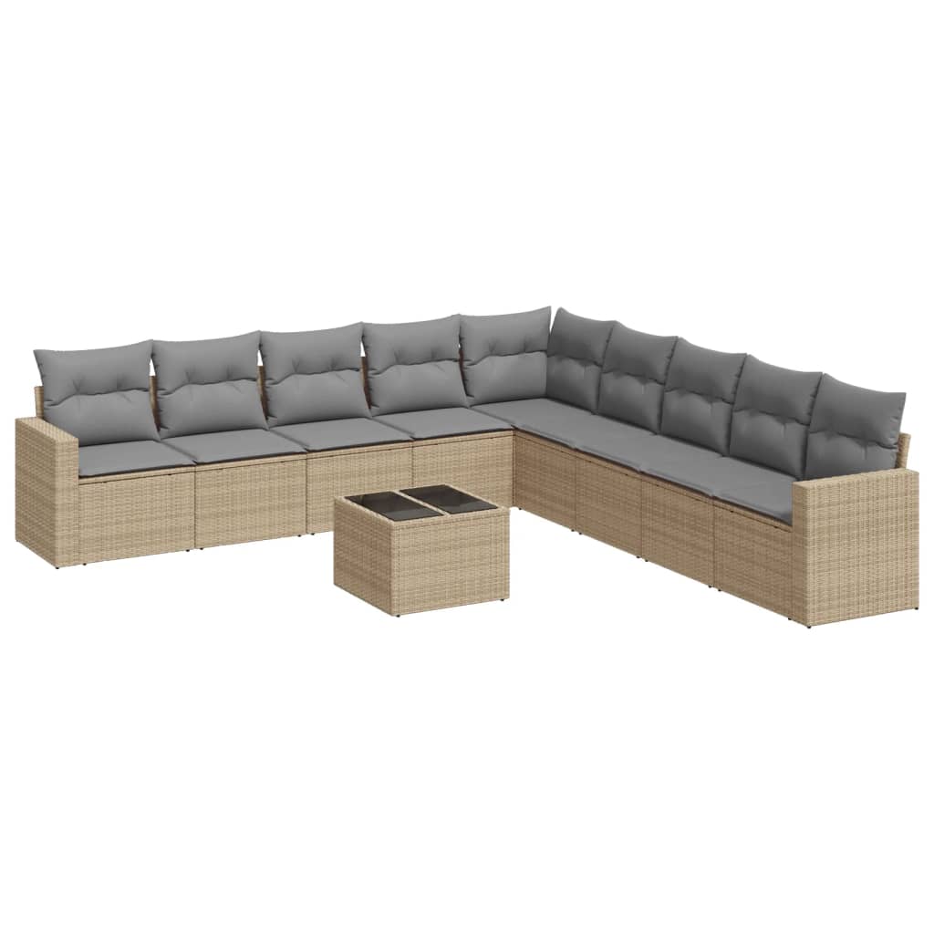 vidaXL 10-tlg. Garten-Sofagarnitur mit Kissen Beige Poly Rattan