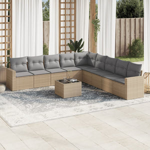 vidaXL 10-tlg. Garten-Sofagarnitur mit Kissen Beige Poly Rattan