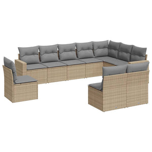 vidaXL 10-tlg. Garten-Sofagarnitur mit Kissen Beige Poly Rattan