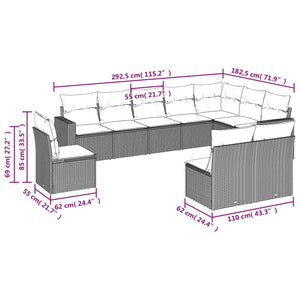 vidaXL 10-tlg. Garten-Sofagarnitur mit Kissen Beige Poly Rattan