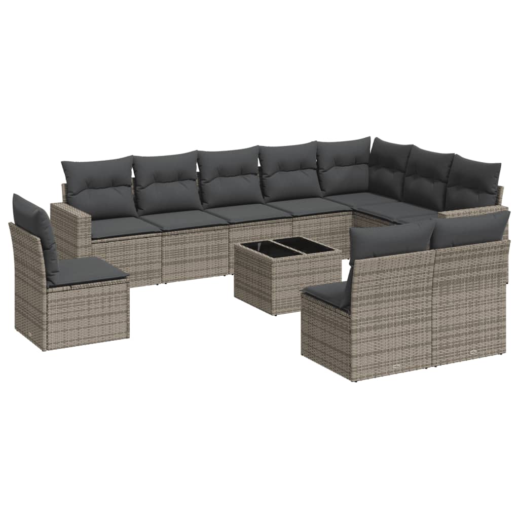 vidaXL 11-tlg. Garten-Sofagarnitur mit Kissen Grau Poly Rattan