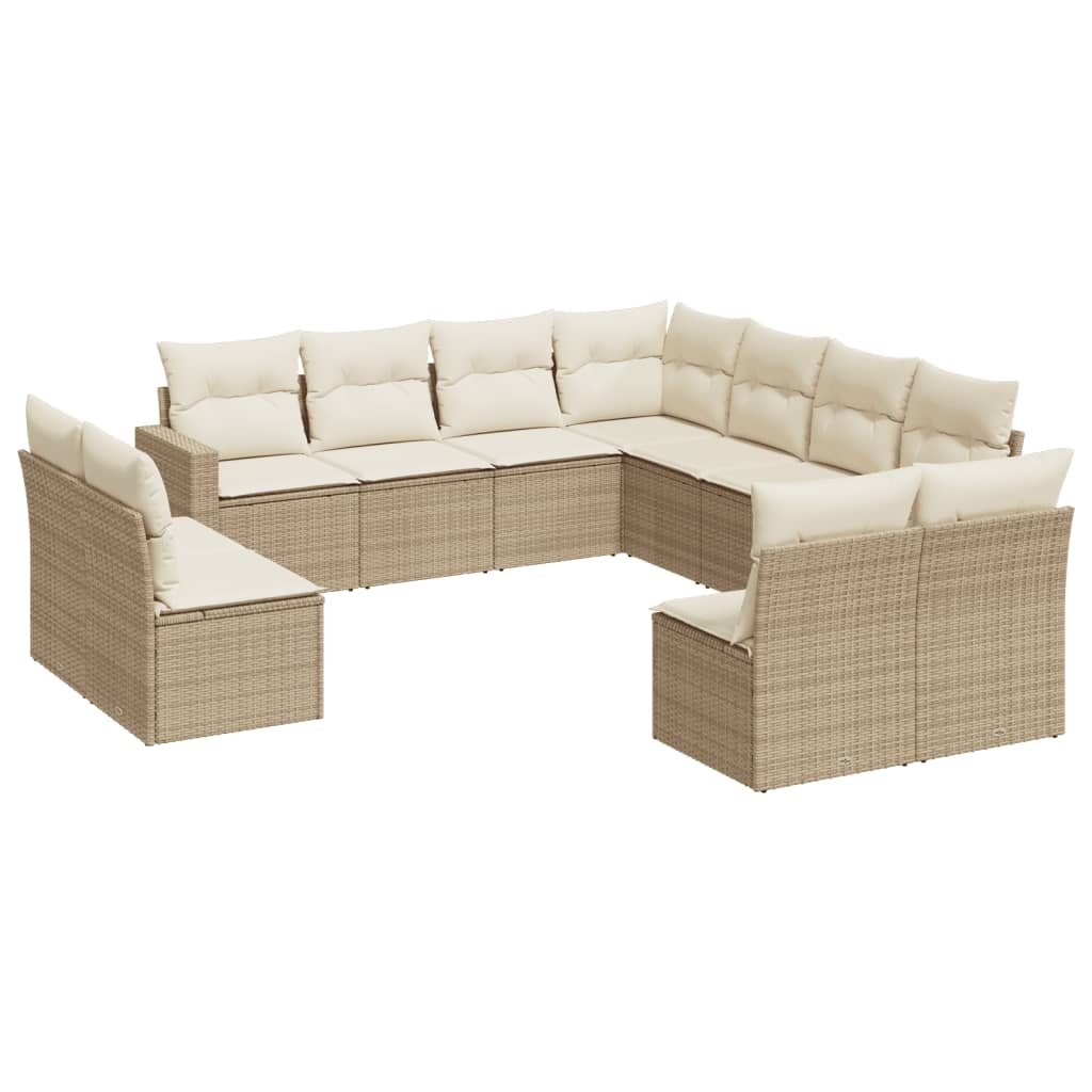 vidaXL 11-tlg. Garten-Sofagarnitur mit Kissen Beige Poly Rattan