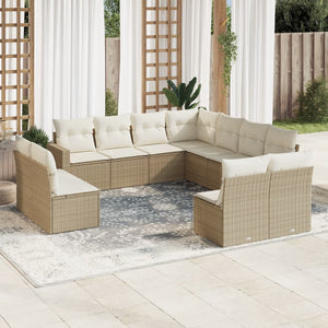 vidaXL 11-tlg. Garten-Sofagarnitur mit Kissen Beige Poly Rattan