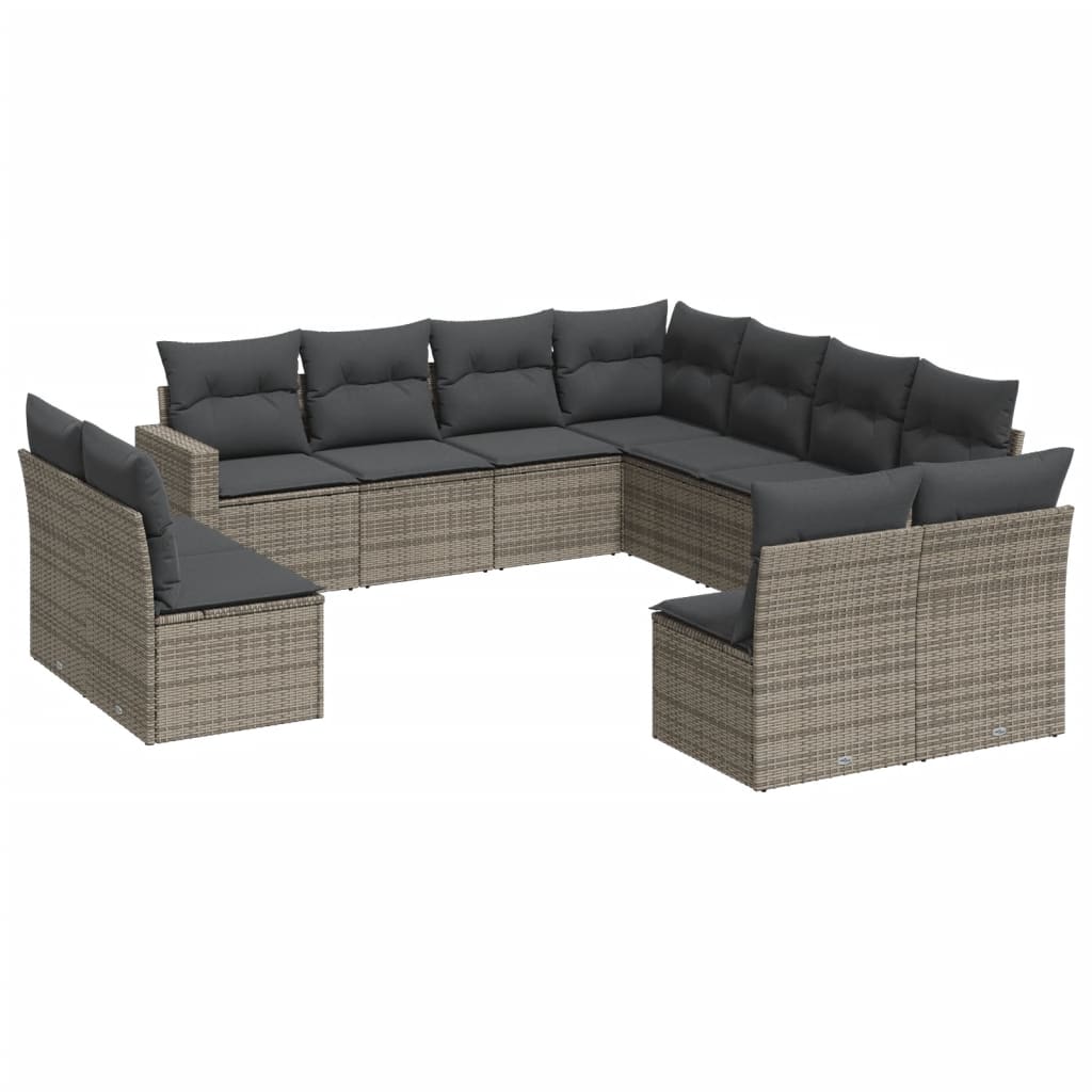 vidaXL 11-tlg. Garten-Sofagarnitur mit Kissen Grau Poly Rattan