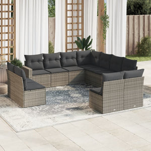 vidaXL 11-tlg. Garten-Sofagarnitur mit Kissen Grau Poly Rattan