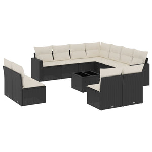 vidaXL 12-tlg. Garten-Sofagarnitur mit Kissen Schwarz Poly Rattan