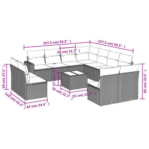 vidaXL 12-tlg. Garten-Sofagarnitur mit Kissen Schwarz Poly Rattan