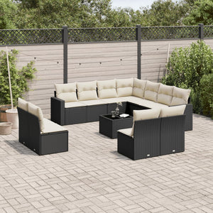 vidaXL 12-tlg. Garten-Sofagarnitur mit Kissen Schwarz Poly Rattan