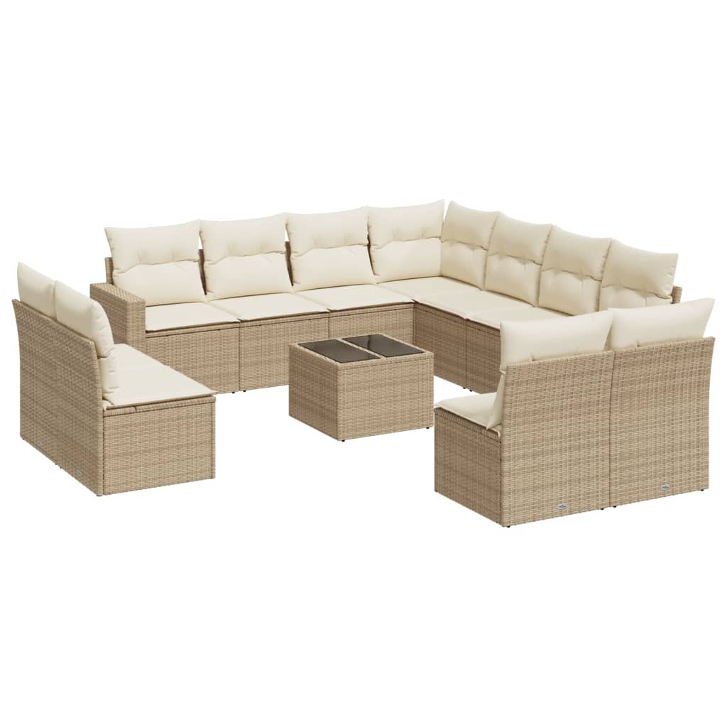 vidaXL 12-tlg. Garten-Sofagarnitur mit Kissen Beige Poly Rattan