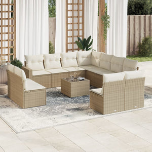 vidaXL 12-tlg. Garten-Sofagarnitur mit Kissen Beige Poly Rattan