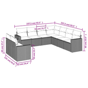 vidaXL 9-tlg. Garten-Sofagarnitur mit Kissen Grau Poly Rattan