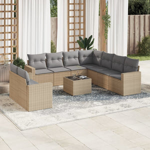 vidaXL 10-tlg. Garten-Sofagarnitur mit Kissen Beige Poly Rattan