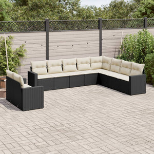 vidaXL 10-tlg. Garten-Sofagarnitur mit Kissen Schwarz Poly Rattan