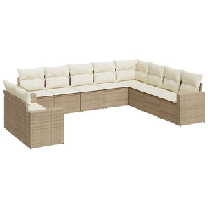 vidaXL 10-tlg. Garten-Sofagarnitur mit Kissen Beige Poly Rattan