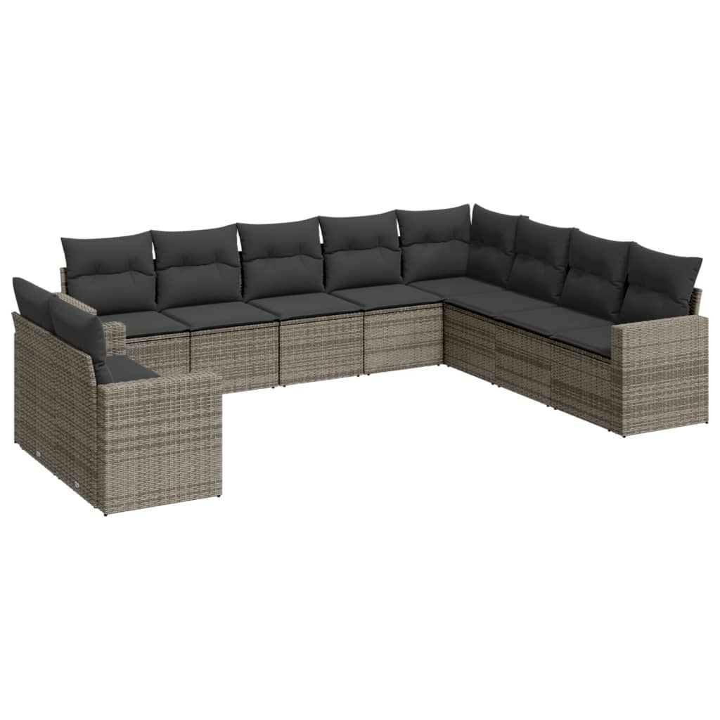 vidaXL 10-tlg. Garten-Sofagarnitur mit Kissen Grau Poly Rattan