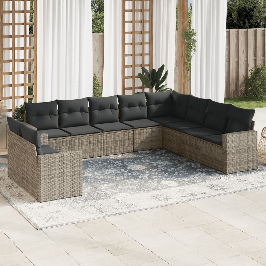 vidaXL 10-tlg. Garten-Sofagarnitur mit Kissen Grau Poly Rattan